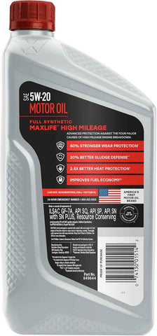 Valvoline MaxLife High Mileage Full Synthetic 5W-20 Motor Oil 1 Quart