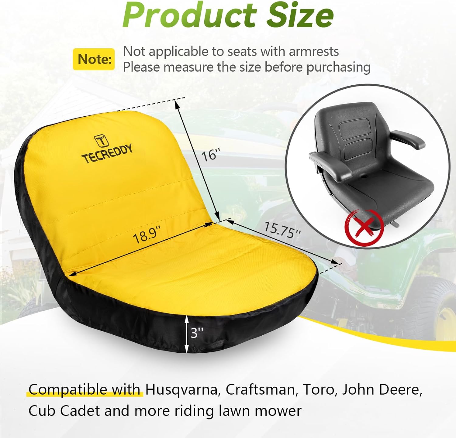 Lawn Mower Seat Cover for John Deere LP92334 Riding Mower, Fits 14“ - 16'' Seats, Weatherproof 600D Oxford Fabric Tractor Seat Cover, Large