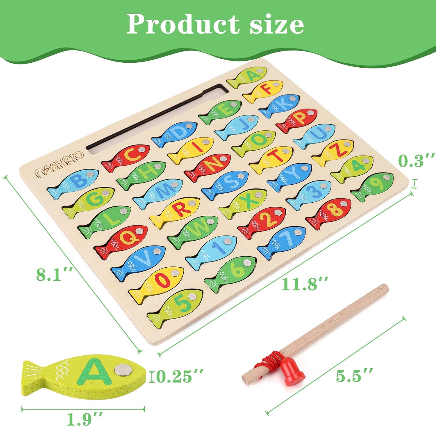 Magnetic Wooden Fishing Game Toy for Preschoolers, Alphabet Fish Catching Counting Games Puzzle with Numbers and Letters, Preschool Learning ABC and Math Educational Toys for 3 4 5 Years Old Kids