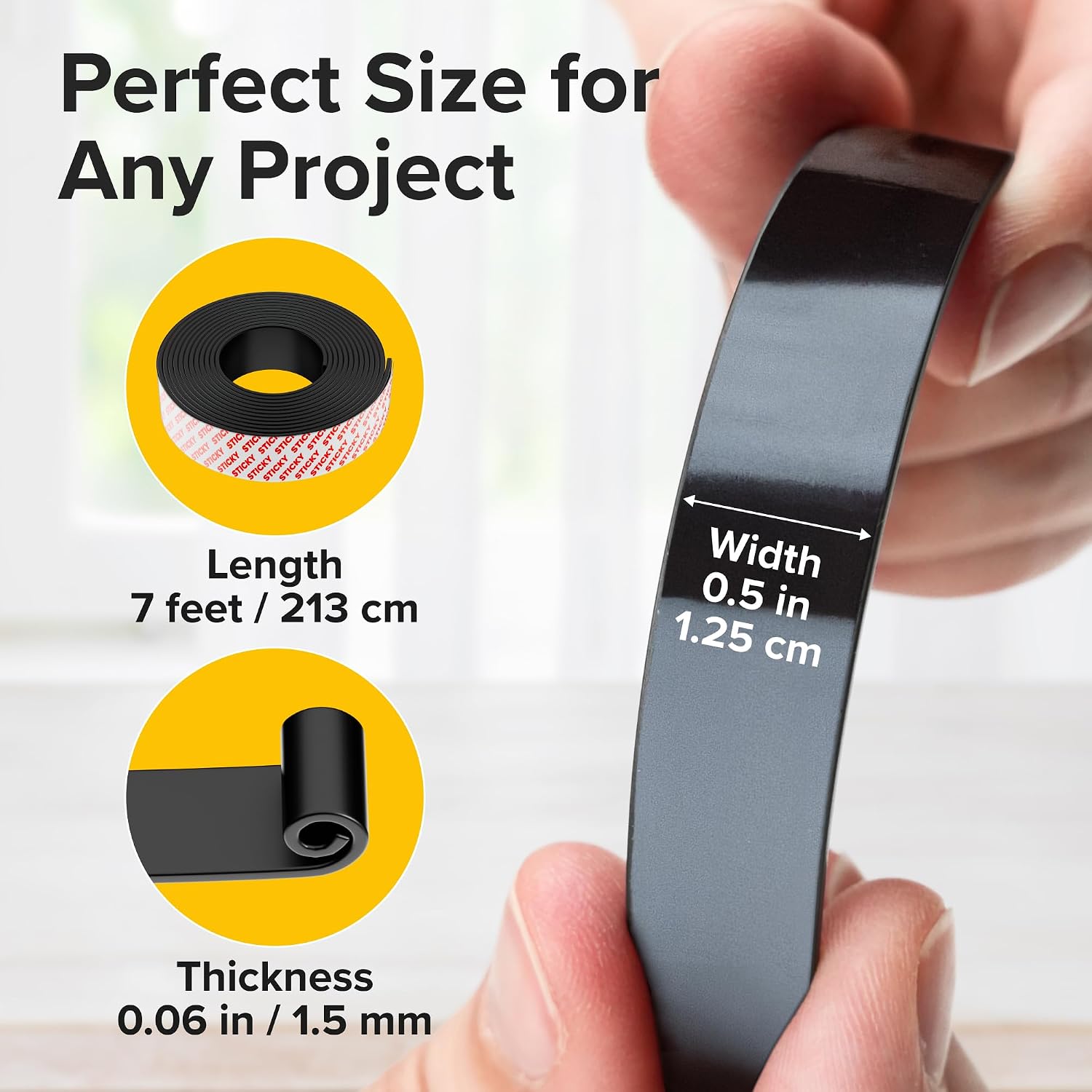 Super Sticky Magnetic Tape for DIY & Crafts, 7ft x 1/2in (2m x 1.25cm)