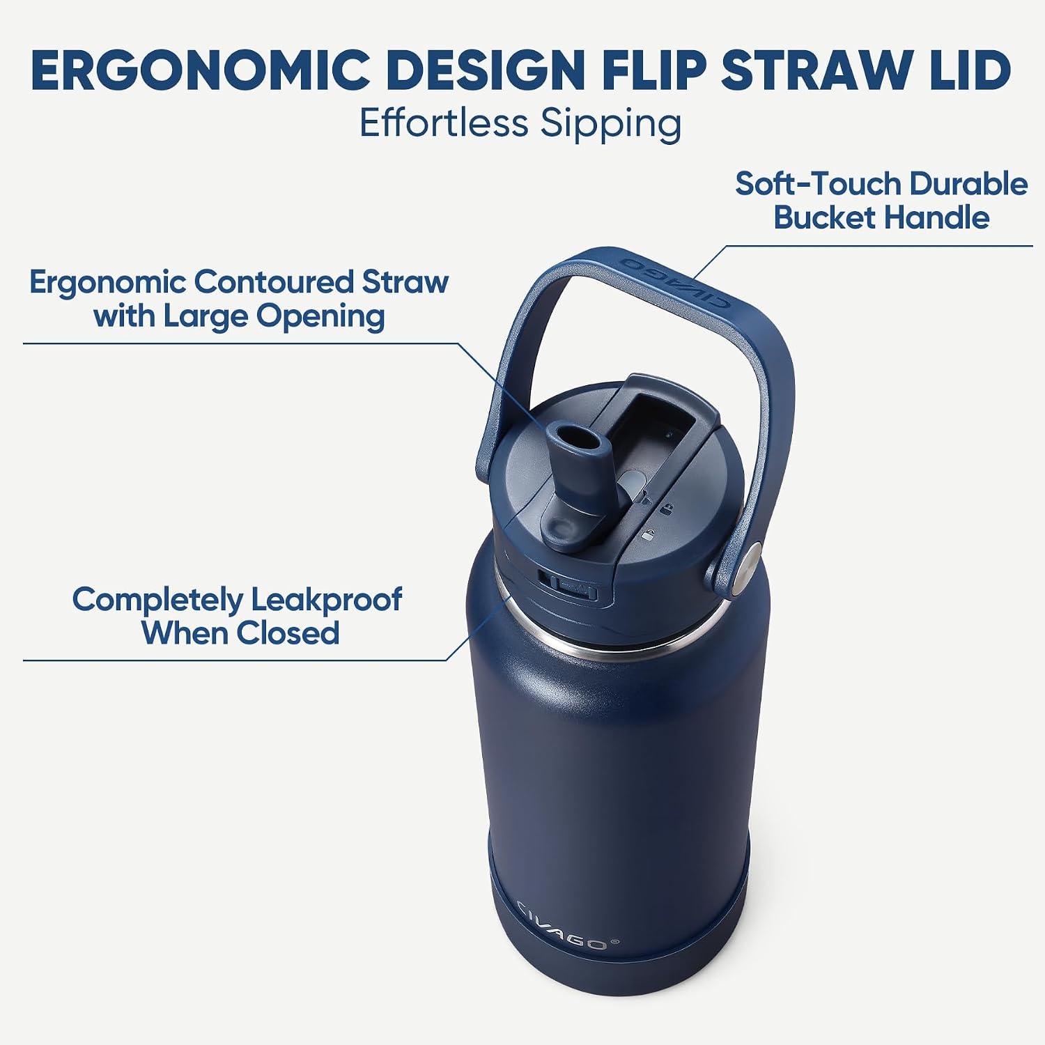CIVAGO 32 oz Insulated Stainless Steel Water Bottle with Removable Straw