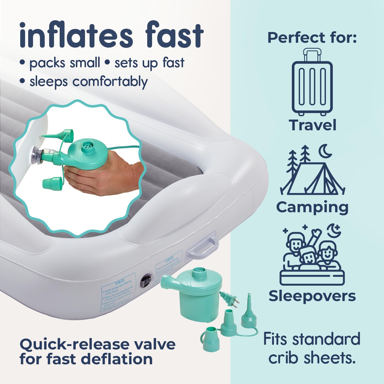 Hiccapop Inflatable Toddler Travel Bed with Safety Bumpers 4-Sided, Grey