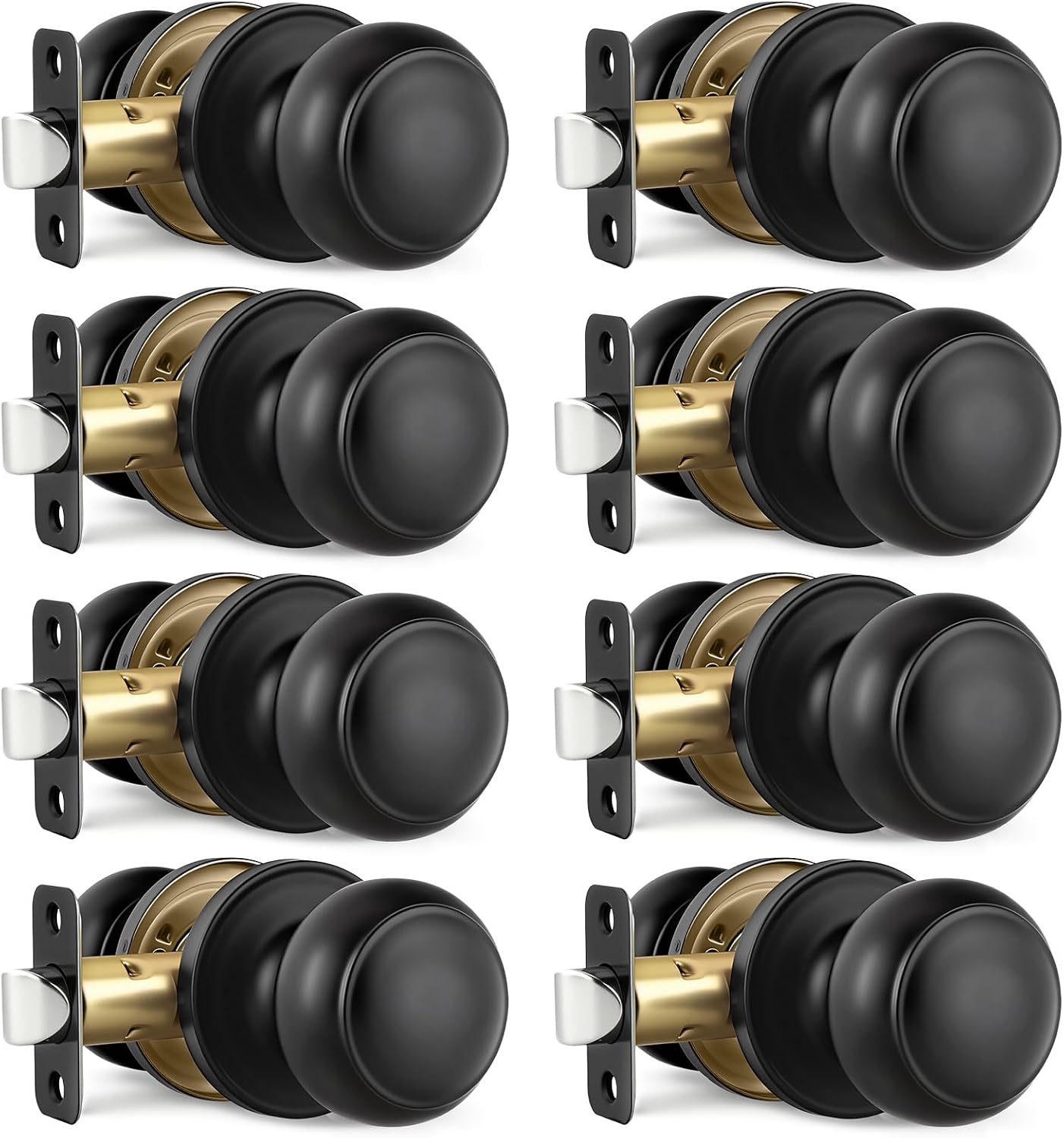 Black Door Knobs, 8 Pack Passage Door Knobs Interior