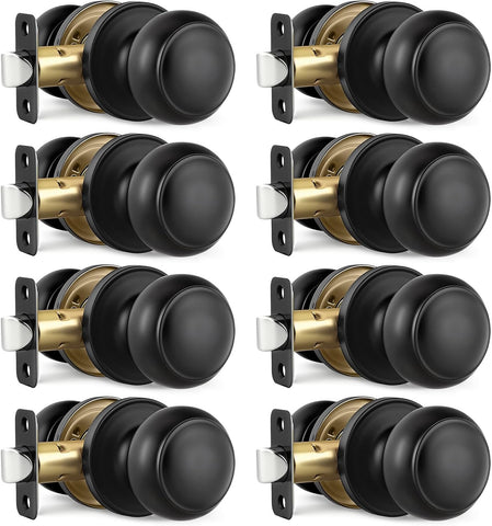 Black Door Knobs, 8 Pack Passage Door Knobs Interior