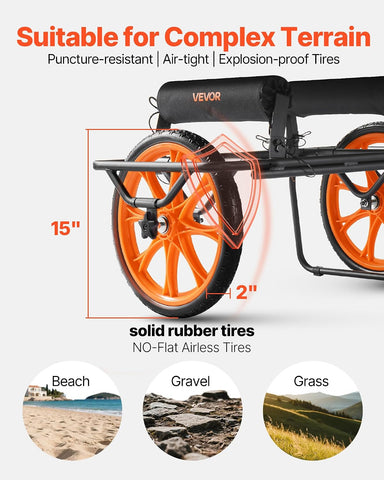 VEVOR 300lbs Kayak Cart, All-Terrain Super Duty Trolley Cart, Canoe Cart Dolly with 15-inch No-Flat Solid Rubber Tires and Kickstand, Quickly Assembles & Disassembles, for Kayaks, Canoes, Paddleboards