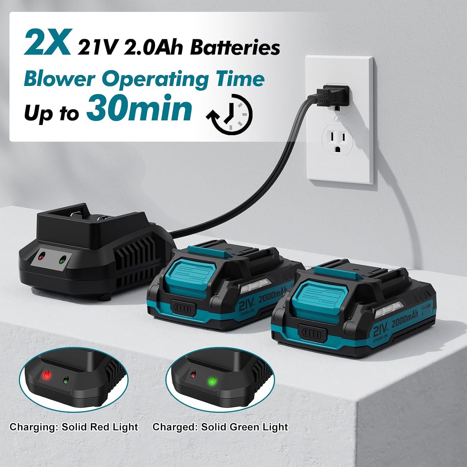 Leaf Blower Cordless 21V Electric with 2 Batteries and Charger Lightweight