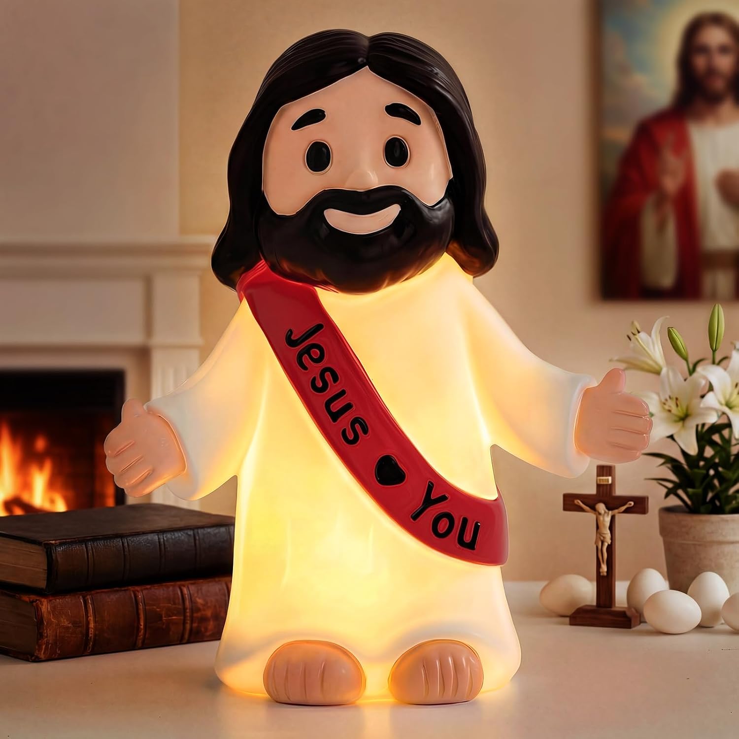 Jesus Resin Figurine,Christian Decor Gift for Mom,Mother's Day,Jesus Night Light Statue Gift for Mom,Figure for Home Office Table Decor Religious Gift