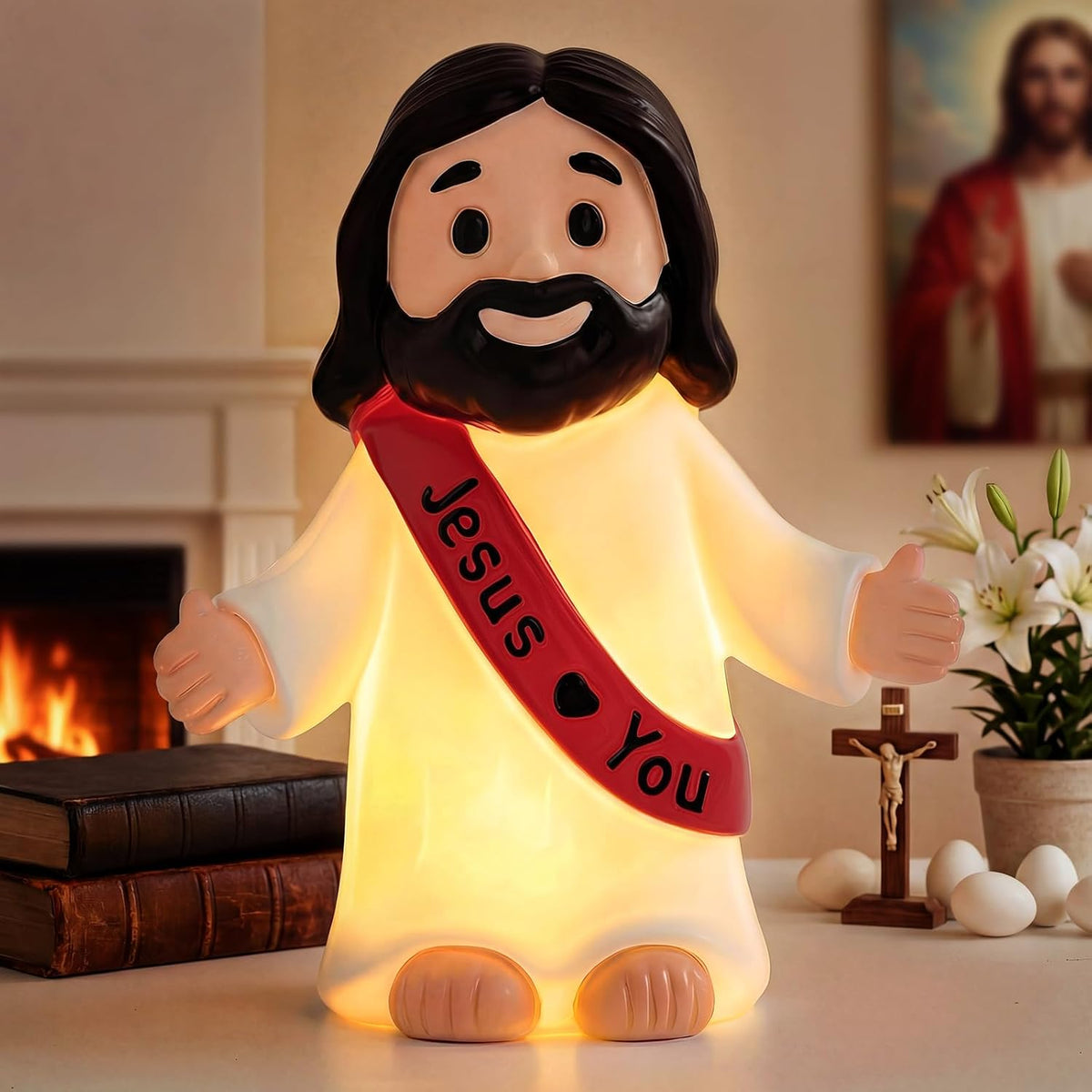 Jesus Resin Figurine,Christian Decor Gift for Mom,Mother's Day,Jesus Night Light Statue Gift for Mom,Figure for Home Office Table Decor Religious Gift