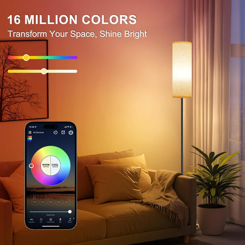 FRIDEKO HOME Floor Lamp, 9W 800LM Color Changing Smart Bulb, Beige Shade