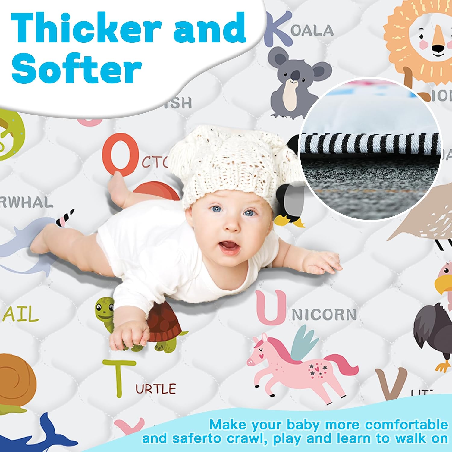 Baby Play Mat, Thick & Soft 50" X 50" Playpen mat (Animal Alphabet-A)