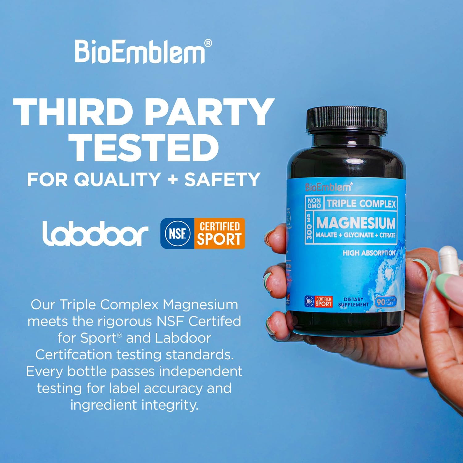 BioEmblem Magnesium Glycinate Complex, 300mg Per Serving, 90 Capsules