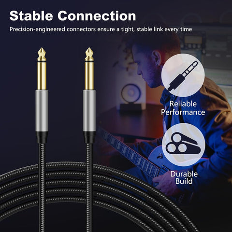 6.35mm Instrument Cable 20Ft,Silver Color Premium 6.35mm Mono Jack 1/4" TS Cable Unbalanced Guitar Patch Cords/Instrument Cable Male to Male with Zinc Alloy Housing and Nylon Braid(20Ft/6M)