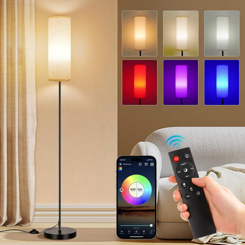FRIDEKO HOME Floor Lamp, 9W 800LM Color Changing Smart Bulb, Beige Shade