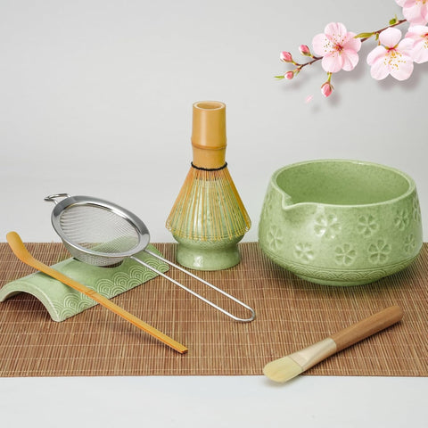 8 Pcs Matcha Whisk Set, Matcha Kit Gifts for Women, Mottled Green