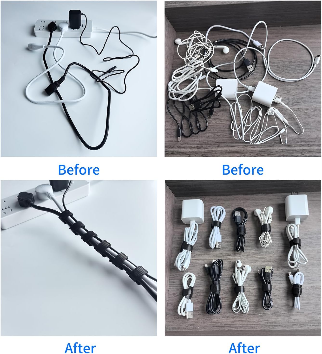 100 PCS 12 Inches Black Reusable Cable Ties,Multi-purpose Adjustable Cord Straps,Cable Organizer,Cord Wrap and Hook Loop Cords Management,Adjustable Cord Ties