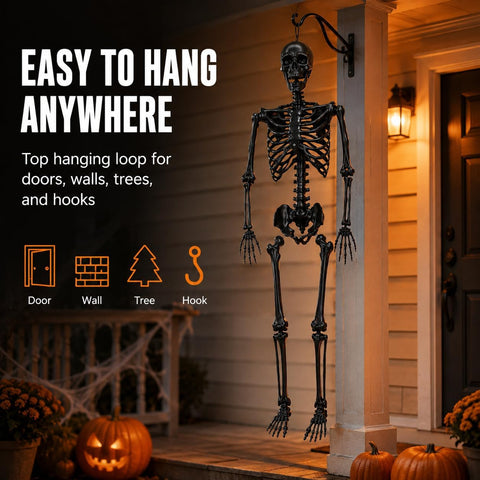 Life Size Skeleton, 5.4Ft/165cm Halloween Skeleton Poseable Skeleton Full Body Human Bones with Movable Joints for Indoor Outdoor Halloween Props Decorations (5.4FT& Black)