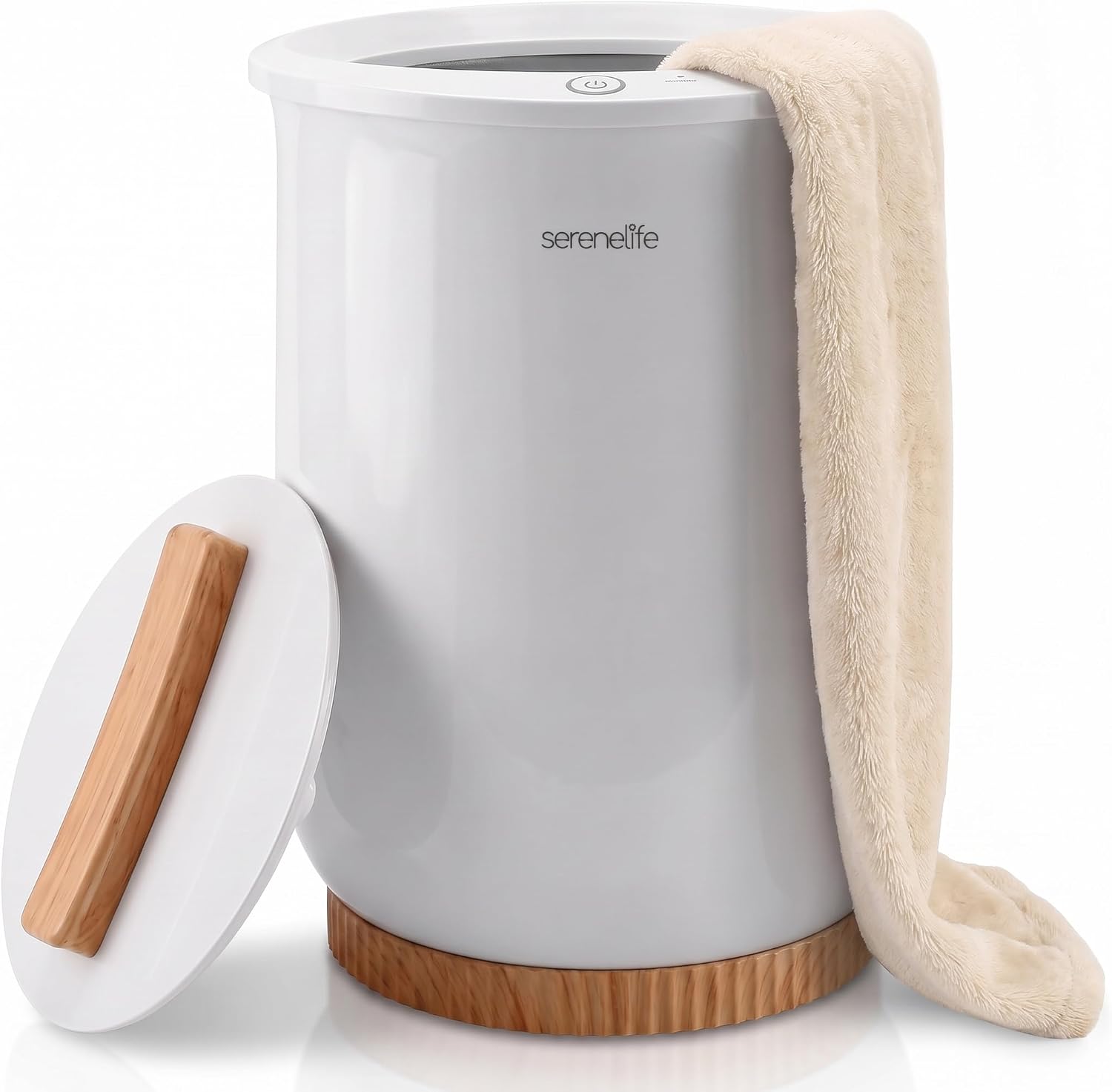 SereneLife Bucket Towel Warmers, White Large Towel Warmer for Spa and Bathroom, Luxury Towel Heater Gifts for Him & Her, Auto Shut-Off, Fits 2 large, Blankets, Bathrobes, PJ's