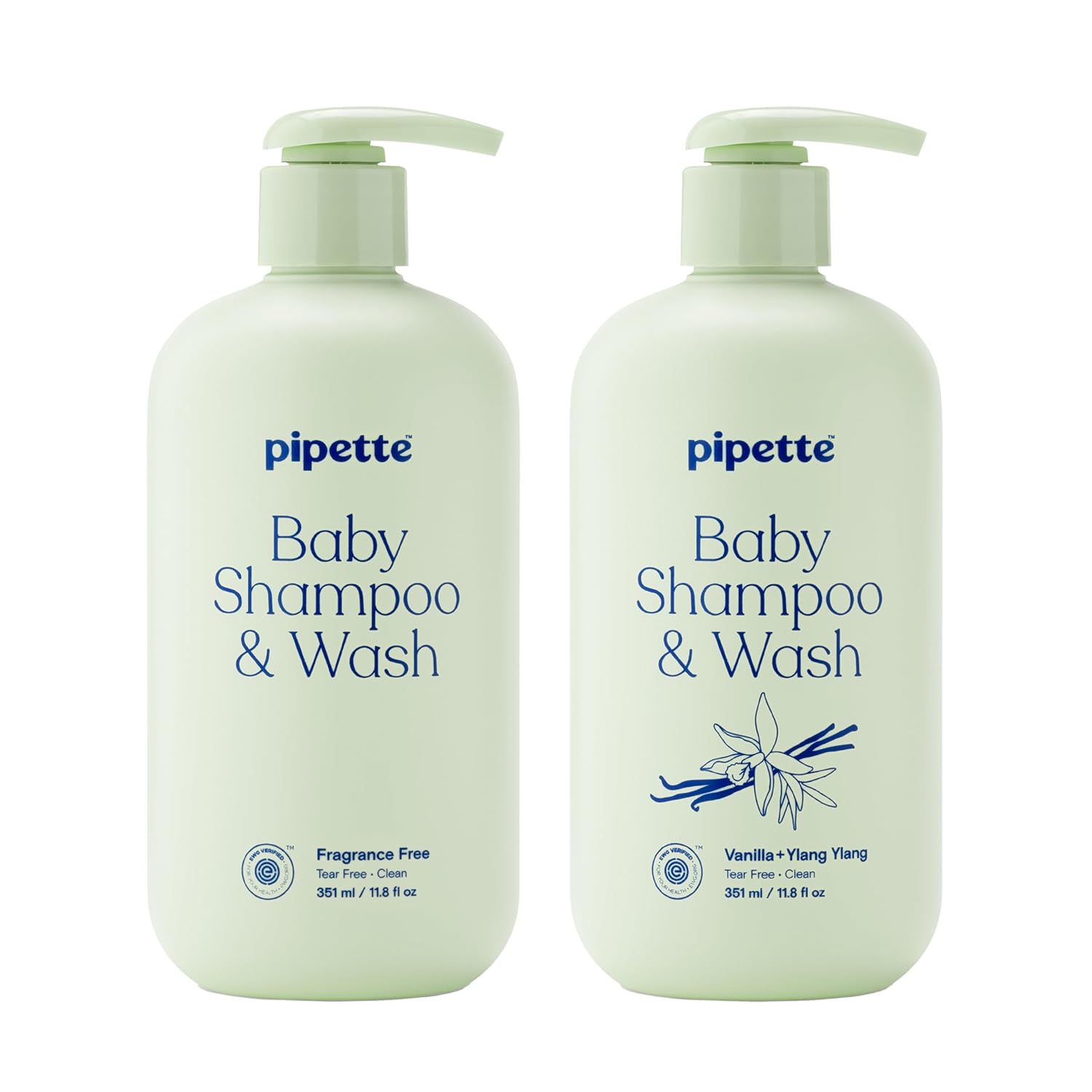 Pipette Baby Shampoo + Wash Duo, Fragrance Free & Vanilla (Pack of 2)