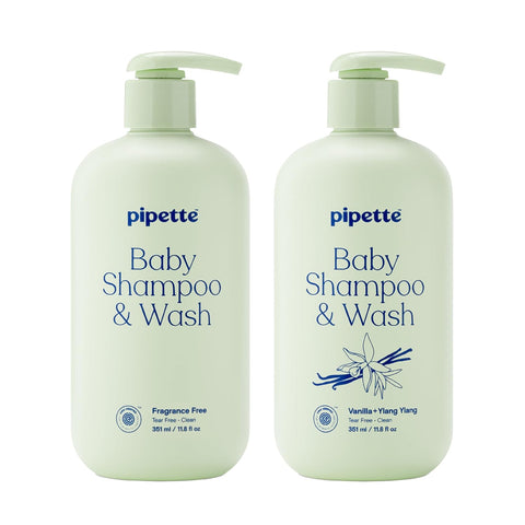 Pipette Baby Shampoo + Wash Duo, Fragrance Free & Vanilla (Pack of 2)