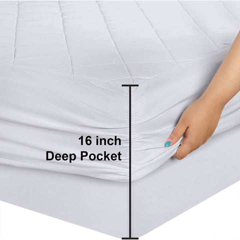 Utopia Bedding Quilted Fitted Mattress Pad (Queen), Elastic Fitted Mattress Protector, Mattress Cover Stretches up to 16 Inches Deep, Machine Washable Mattress Topper (White)