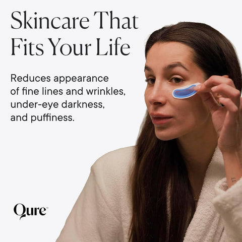 Qure Micro-Infusion Under Eye Patches for Wrinkles, Puffiness, Smile Line and Eye Bags - Retinol, Caffeine & Peptides - Made in Korea - Overnight Care, 8 Pairs (1 Month Supply)