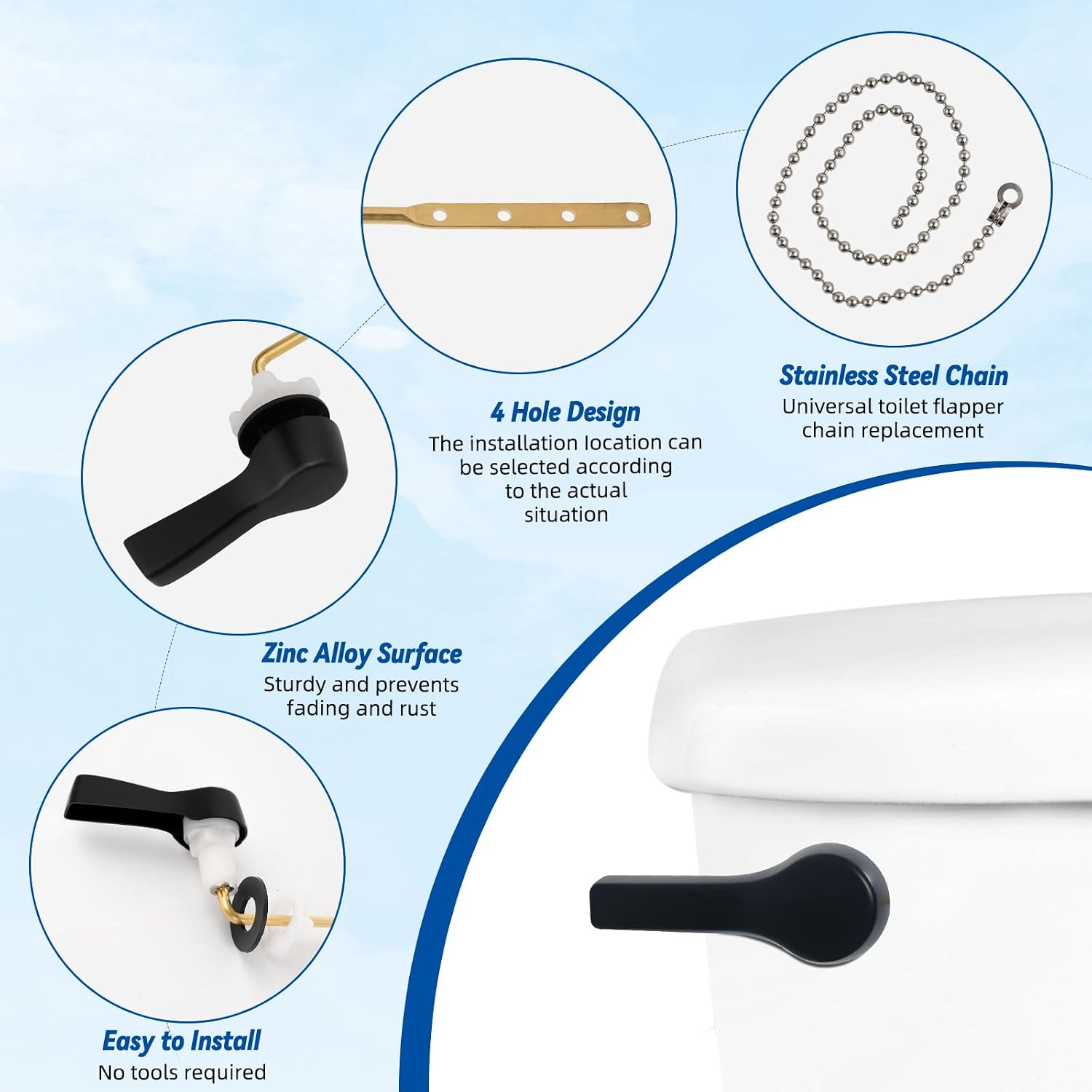 Hibbent Universal Metal Front Mount Flush Toilet Handle Kit, Matte Black