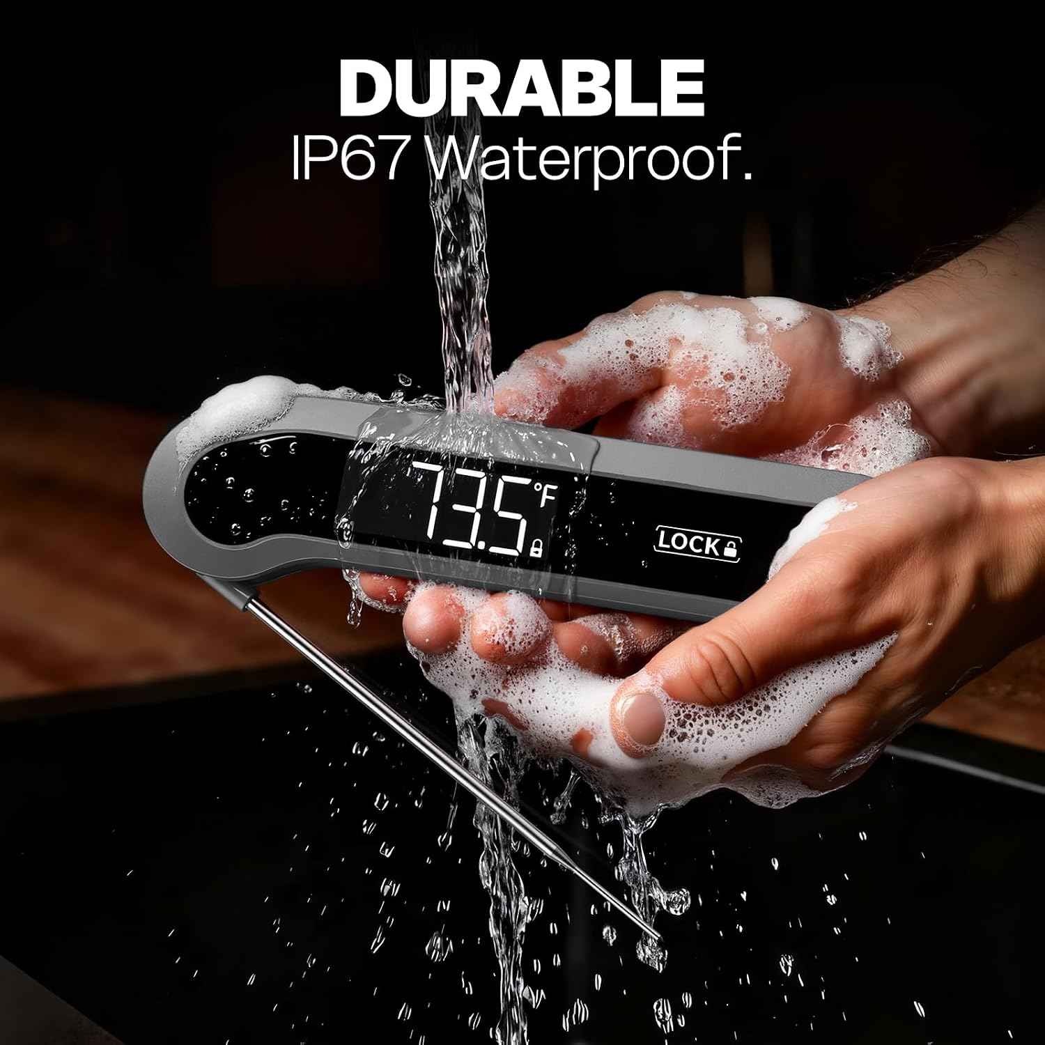 0.3 Sec Instant Read Meat Thermometer Digital for Cooking, Grey