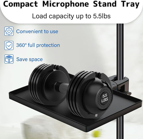 BILIONE Mic Stand Tray 10.6" x 7.8" Large with Crab Clamp for Mixers & Gear