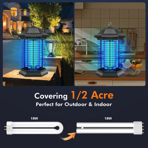 AMUFER Bug Zapper Outdoor & Indoor, 18W & 4400V, 1/2 Acre, 5.5-Ft Cord