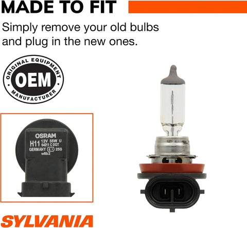 SYLVANIA H11 XtraVision Halogen Headlight Bulb, High or Low Beam, 2 Bulbs