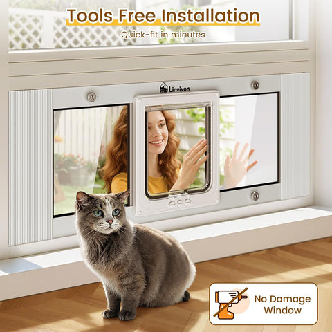 Adjustable Cat Door for Window, 27"-32" Quick Install