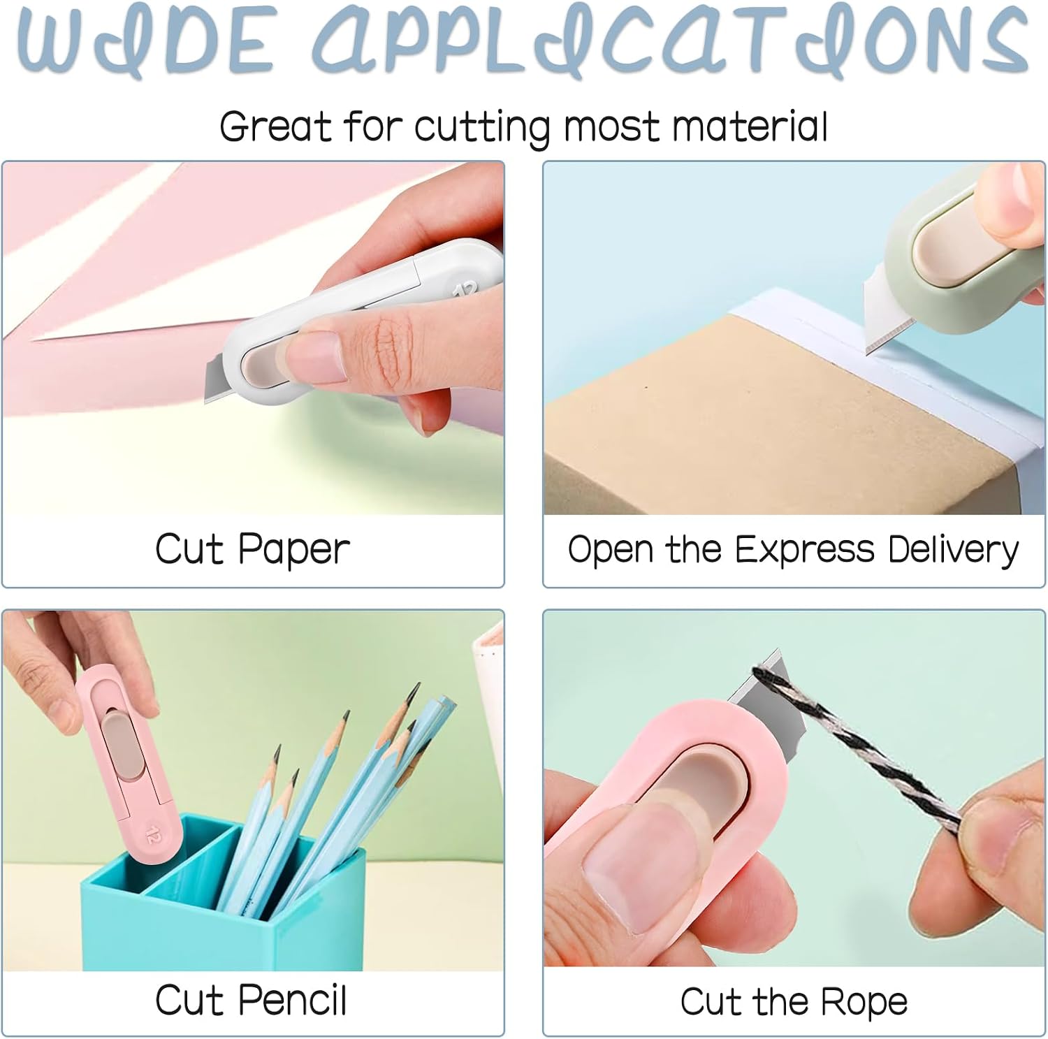 Box Cutter,Retractable Box Opener, Package Opener, Easy Slide Retractable Cute envelope opener for opening daily express boxes, envelopes, packages, paper tapes and more (8 Pcs Box Cutter)