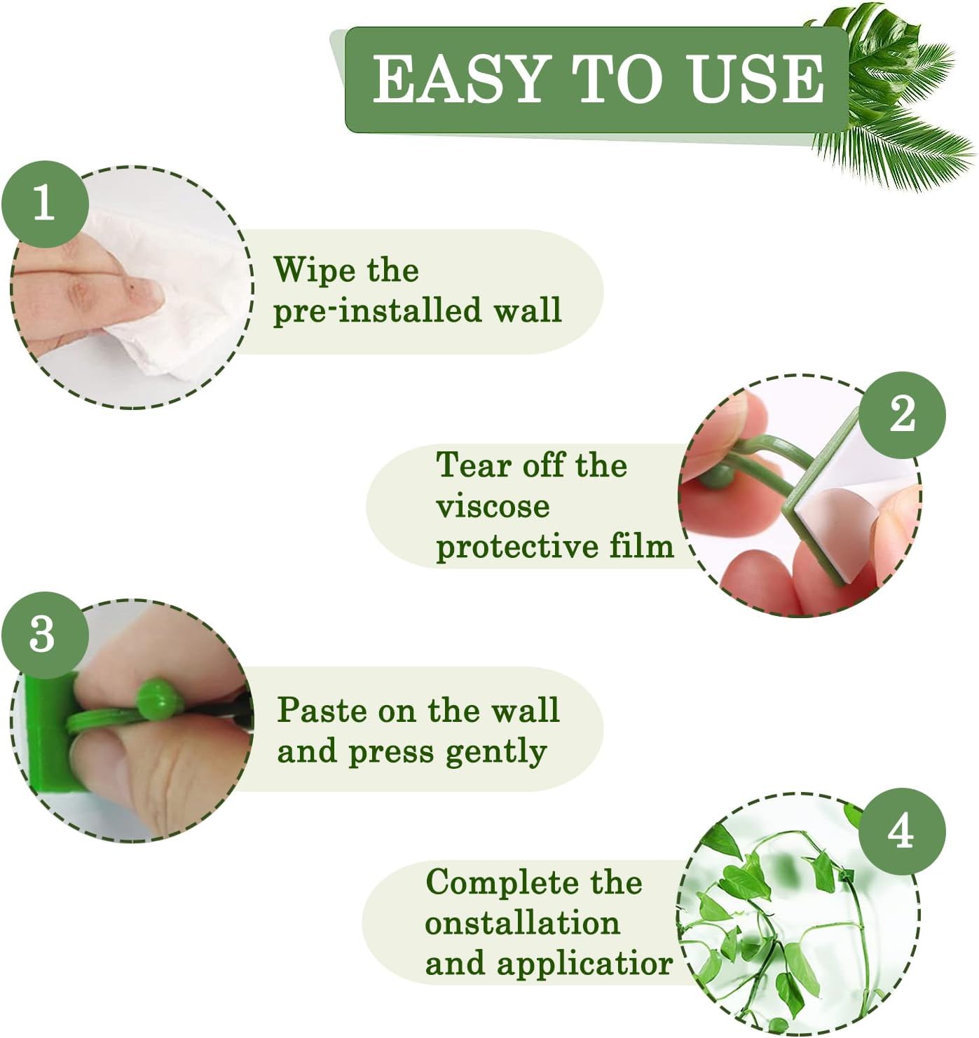Tmofs 100Pcs Plant Climbing Wall Fixture Clips,Plant Fixer Invisible Wall Vines Fixing Clips Self-Adhesive Clips Plant Vine Traction for Indoor Outdoor Decoration and Cable Wire Fixing (Green)