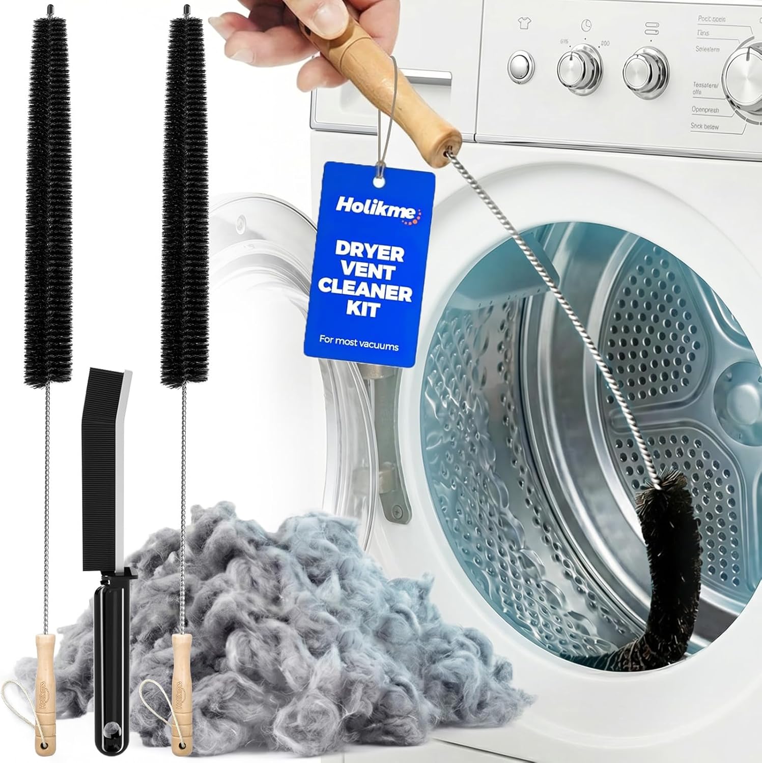 Holikme Dryer Vent Cleaner Kit, 3 Pcs Replacement Lint Brush for Vent Trap