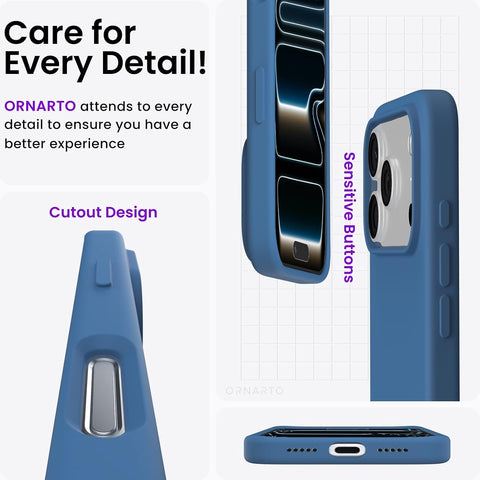 ORNARTO for iPhone 17 Pro Case 6.3", Slim Liquid Silicone,Blue