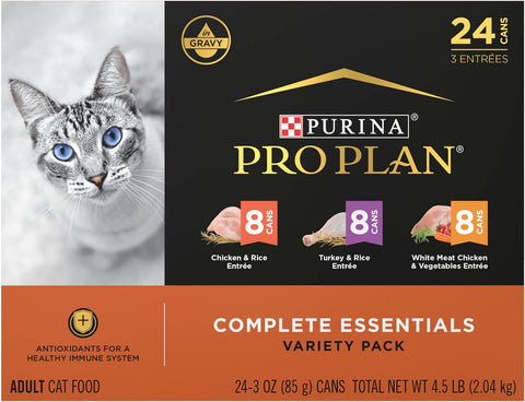 Purina Pro Plan Complete Essentials Wet Cat Food Variety, (24) 3 oz Cans