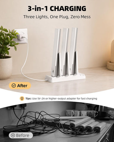 EZVALO 3-Pack Under Cabinet Lighting with Charging Station, 1800mAh Rechargeable Wireless Motion Sensor Lights, 3 Color Temps, Dimmable, Timer, Magnetic, with Remote Control for Kitchen, Closet