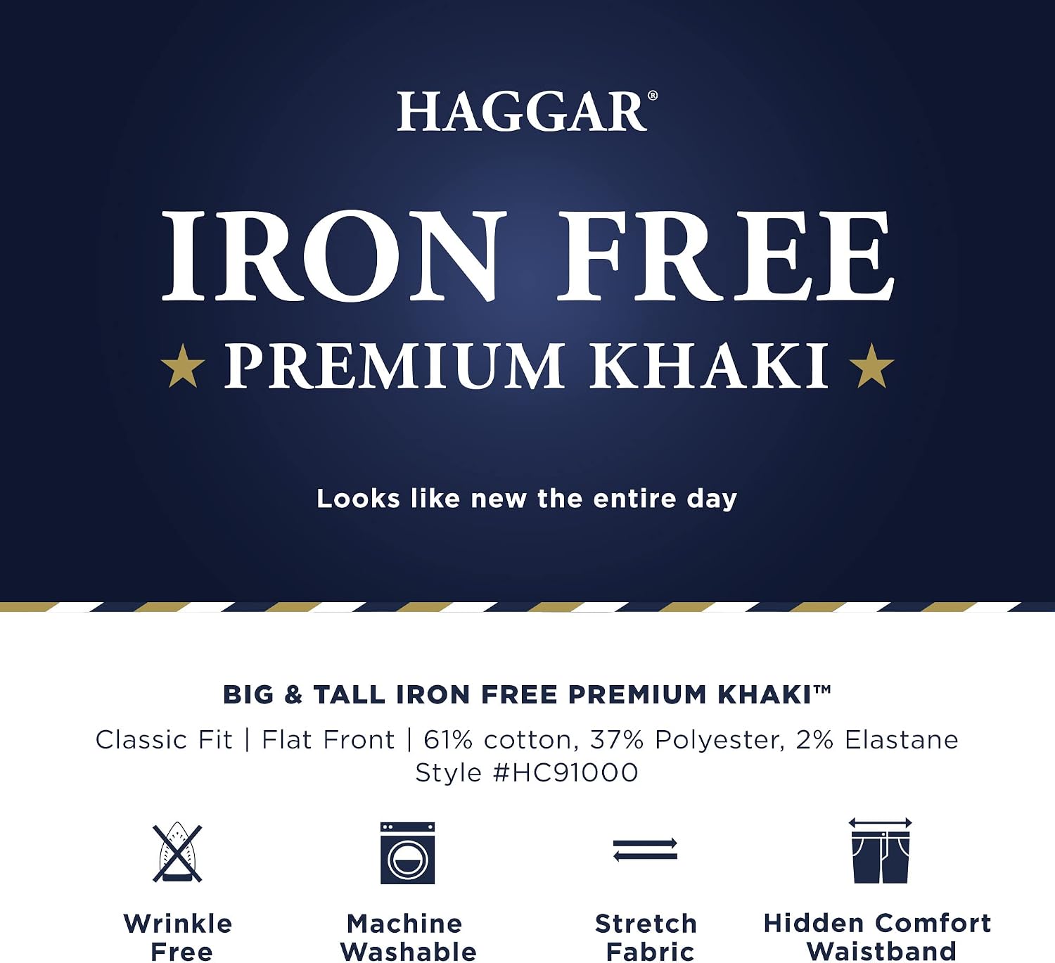 Haggar Men's Big & Tall Iron Free Premium Classic Fit Flat-Front Khaki