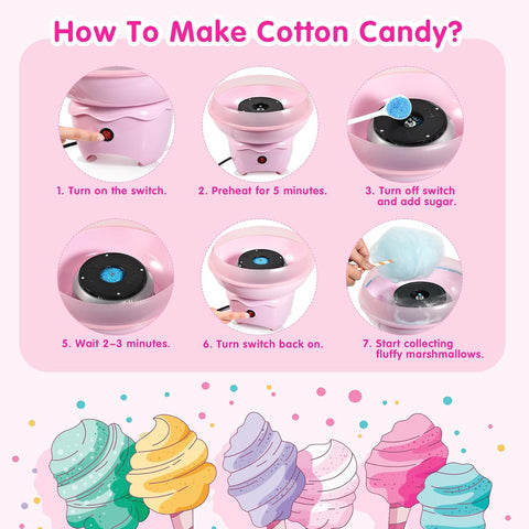 Cotton Candy Machine, Mini Cotton Candy Maker for Kids, Pink Vintage Candy Maker for Christmas Gift, Home, Birthday Family Party, Includes 20 Cotton Candy Sticks & Sugar Scoop
