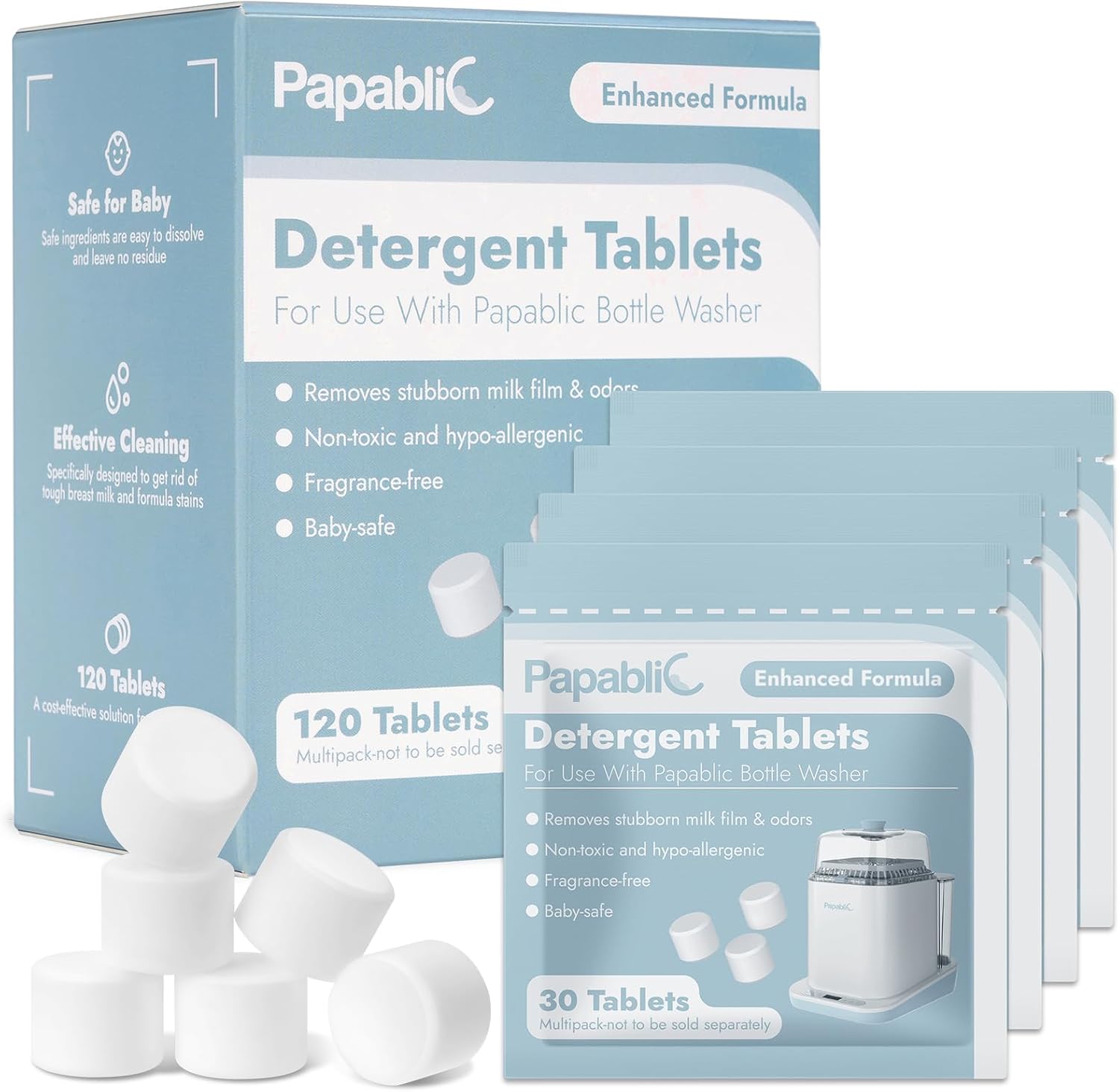 Papablic Official Detergent Soap Tablets for Bottle Washer, 120Pcs