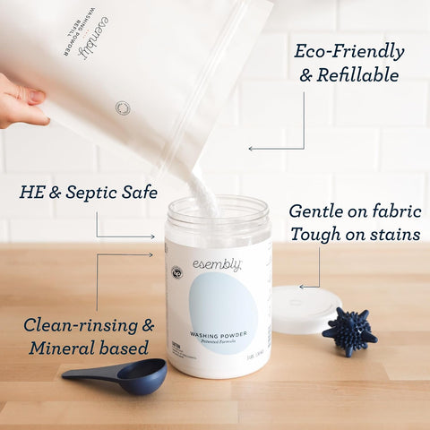 Esembly Laundry Washing Powder, 3lbs Refillable Cannister with Scoop