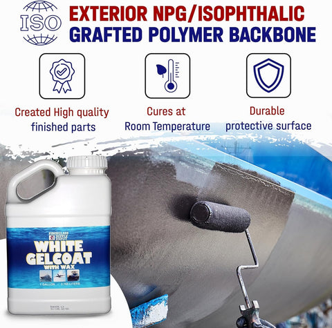 Fiberglass Supply Depot White Gelcoat with Wax – UV-Resistant Marine Gelcoat for Interior & Exterior Use – Gallon Kit with 60cc MEKP Hardener