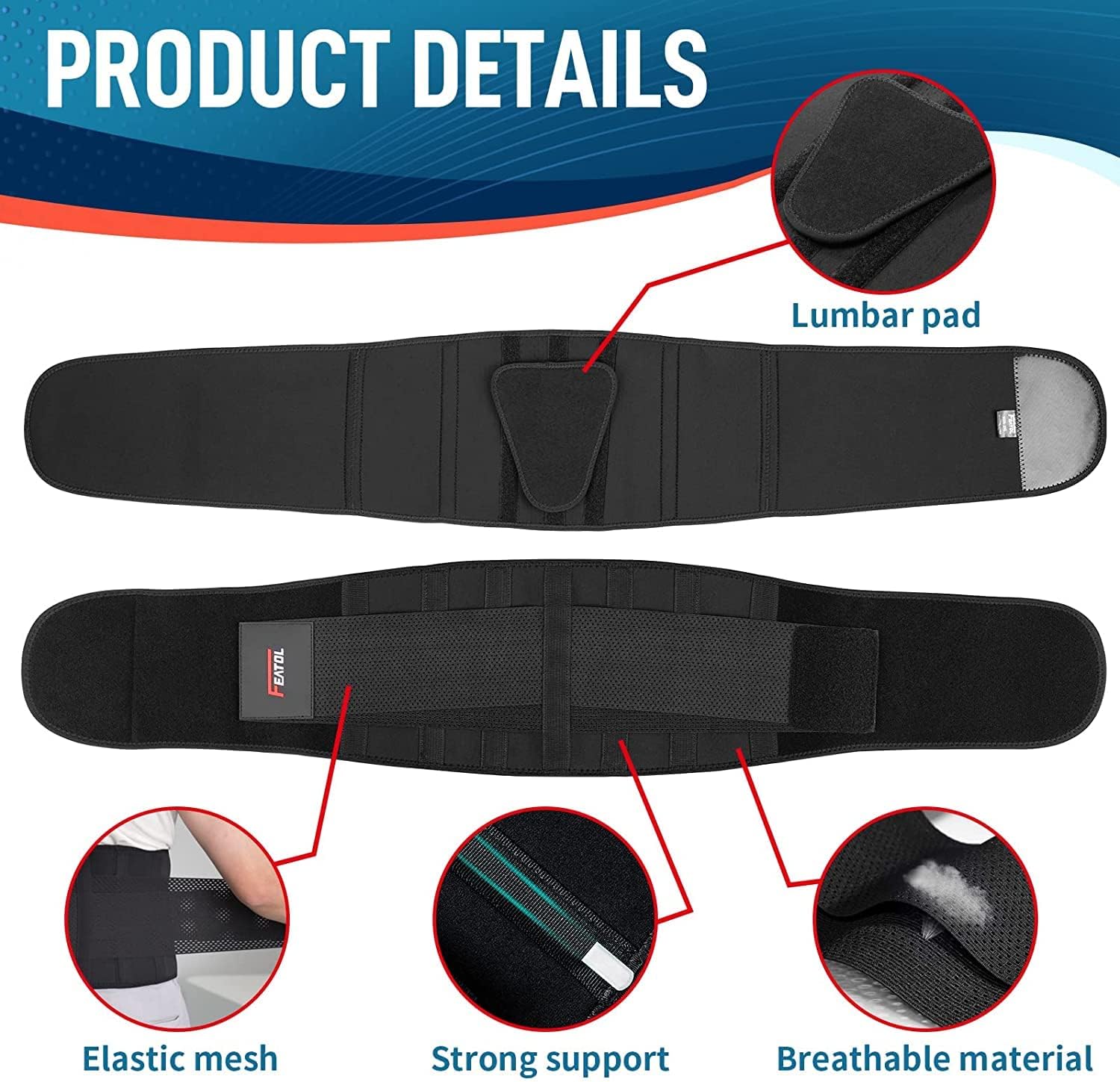 FEATOL Back Brace for Women & Men, Lower Back, Sciatica Pain Relief