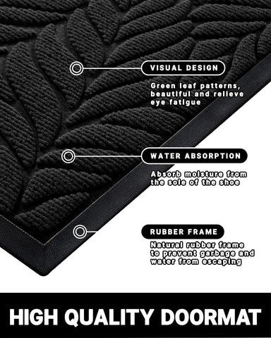 Yimobra Leaf Pattern Door Mat, 36 x 24 in, Black
