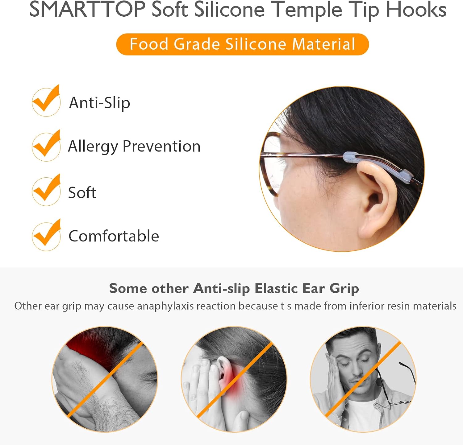SMARTTOP Silicone Eyeglasses Temple Tips Sleeve Retainer, Anti-Slip Elastic Glasses Ear Grip Comfort Eyeglasses Retainers Behind The Ears for Reading Glasses Sunglasses