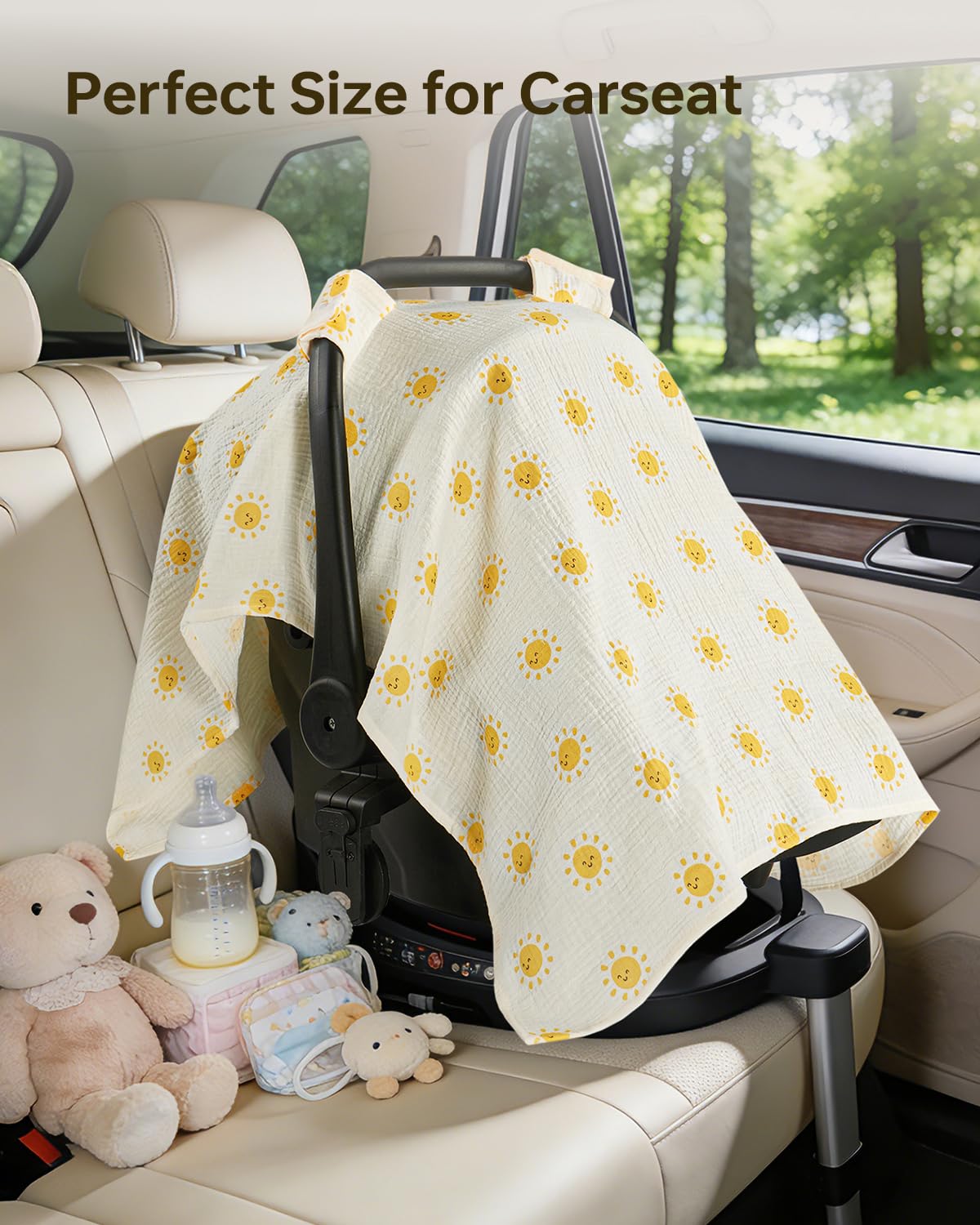 Baby Car Seat Cover, 100% Muslin Cotton Breathable Infant Canopy, Sunlight