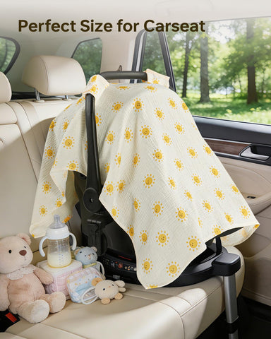 Baby Car Seat Cover, 100% Muslin Cotton Breathable Infant Canopy, Sunlight