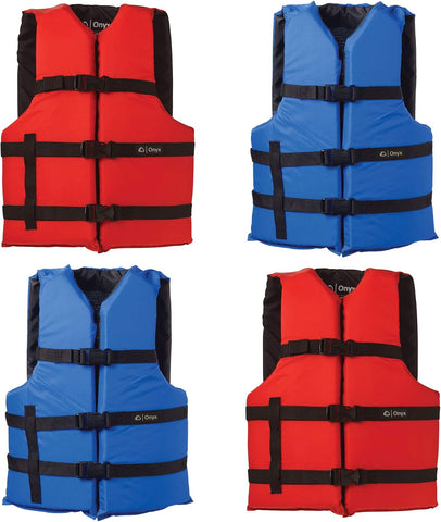 Onyx General Purpose Life Vest, Adult Universal (4-Pack),Red - Blue,30-52-Inch Chest, persons over 90-Pounds., universal