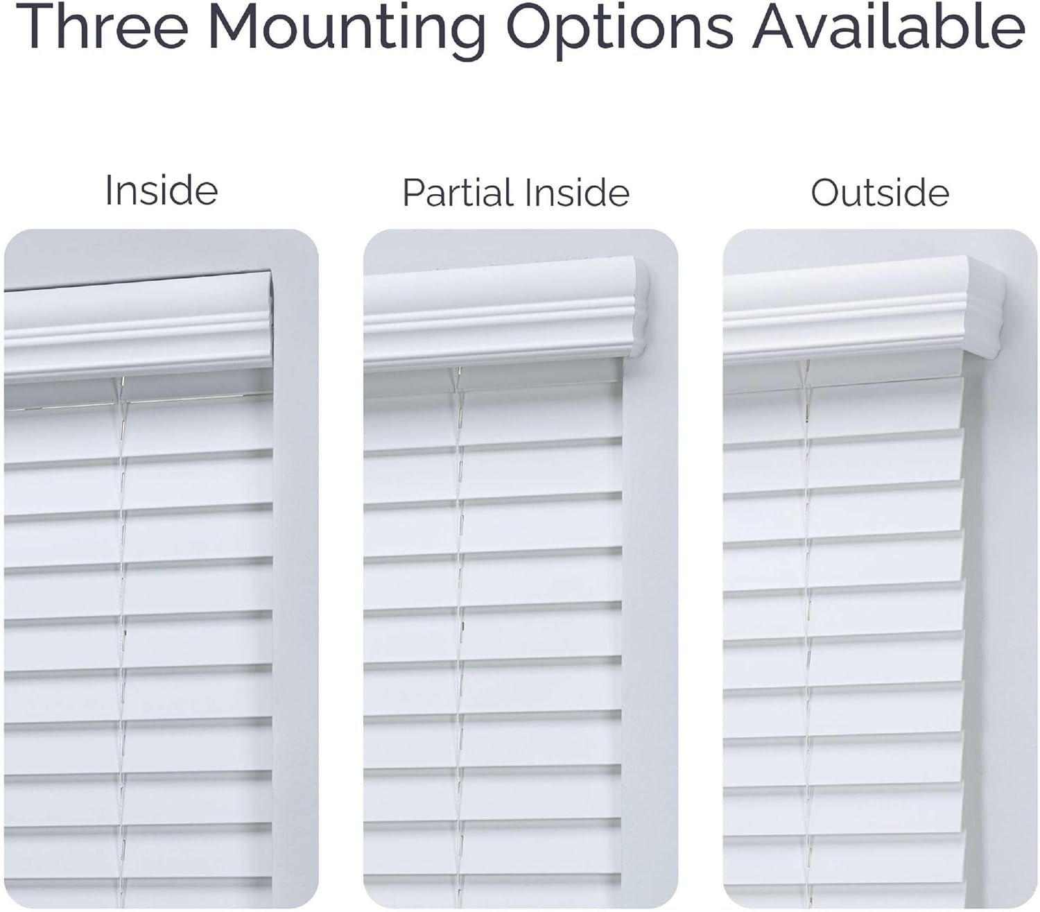 Linen Avenue Cordless 2" Faux Wood Blind White 58 1/2 W x 36 H, Flush Inside Mount (No Valance Side Pieces/Returns Included, Arrives ½ Inch Narrower)