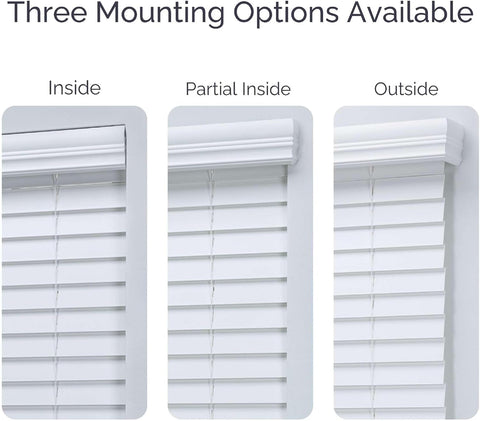 Linen Avenue Cordless 2" Faux Wood Blind White 58 1/2 W x 36 H, Flush Inside Mount (No Valance Side Pieces/Returns Included, Arrives ½ Inch Narrower)